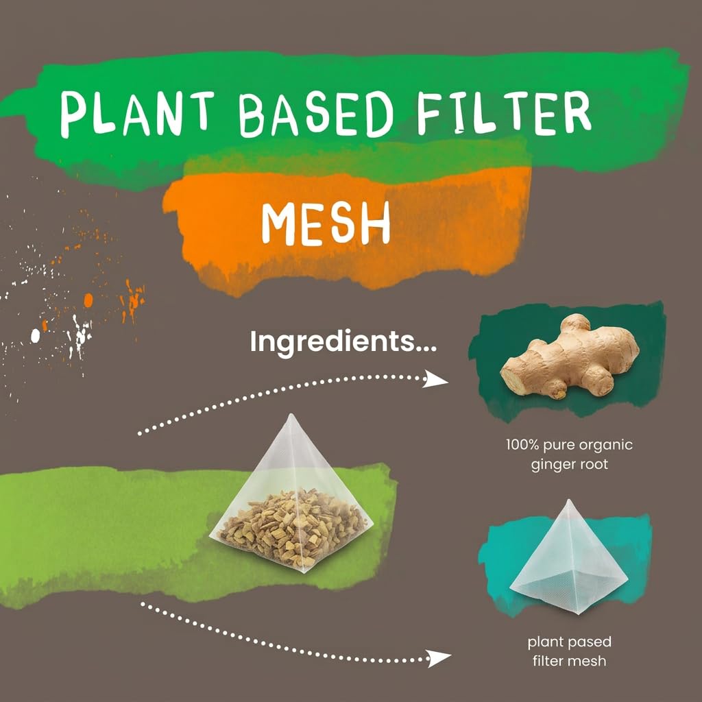 Organic Ginger Tea Bags – Strong Pure Ginger Root Herbal Tea – Plastic-Free & Caffeine-Free – Soil Association Organic – 50 Compostable Tea Bags – The Natural Health Market — view 2