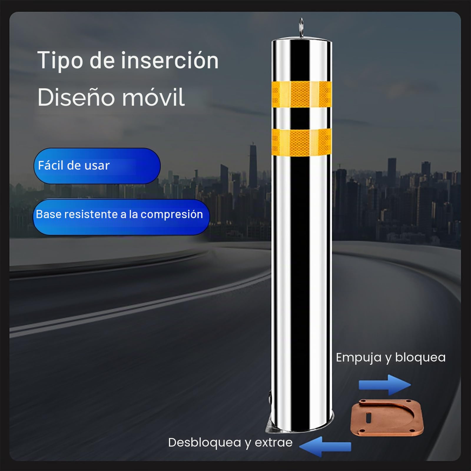 Pilona bolardo de Metal con Base removible, Bolardo De Seguridad De Acero Inoxidable con Tiras Reflectantes, Uso Industrial, Comercial y Privado(Yellow-2pcs,7.6 * 75cm/3 * 35in)