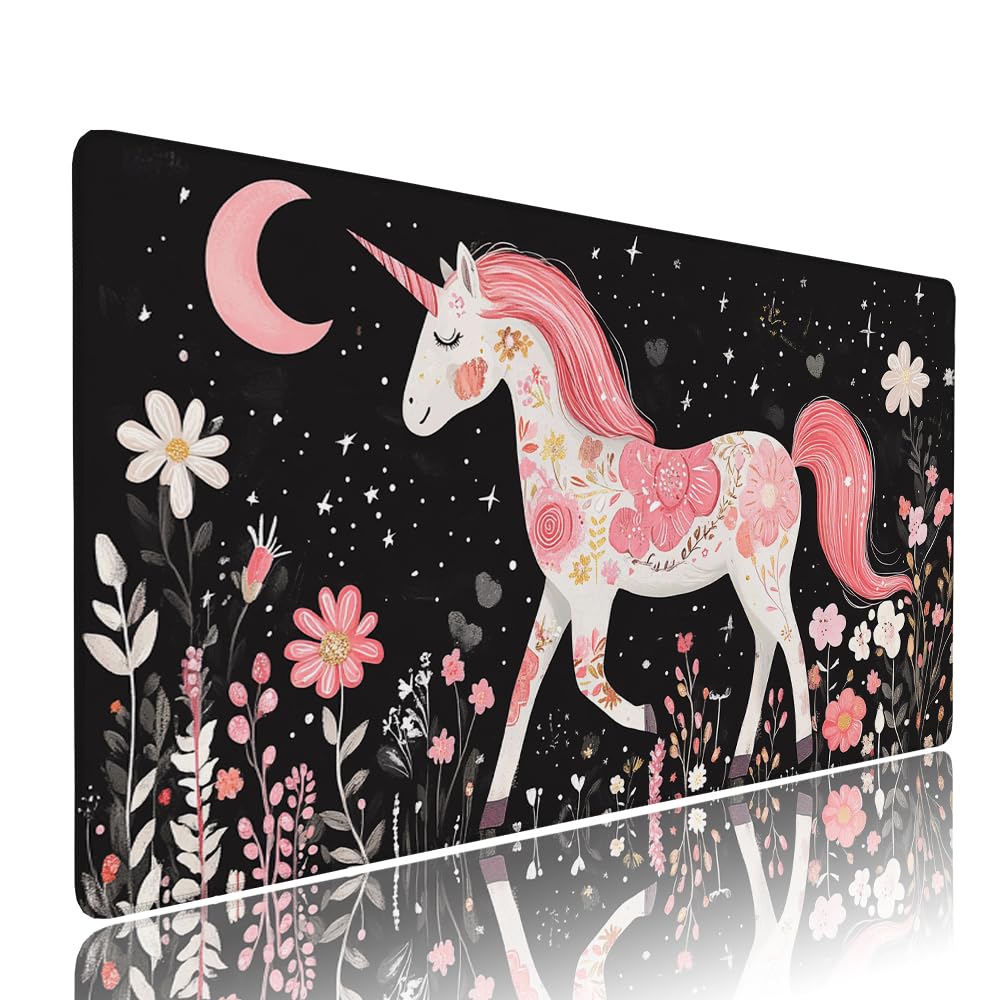 Alfombrilla de Mouse para Juegos, Nero, XXL, Antideslizante, Impermeable, Diseño de Unicorno, Extendido, Grande, 1200x600x3mm, para PC, Laptop, Ufficio, Famiglia d-331