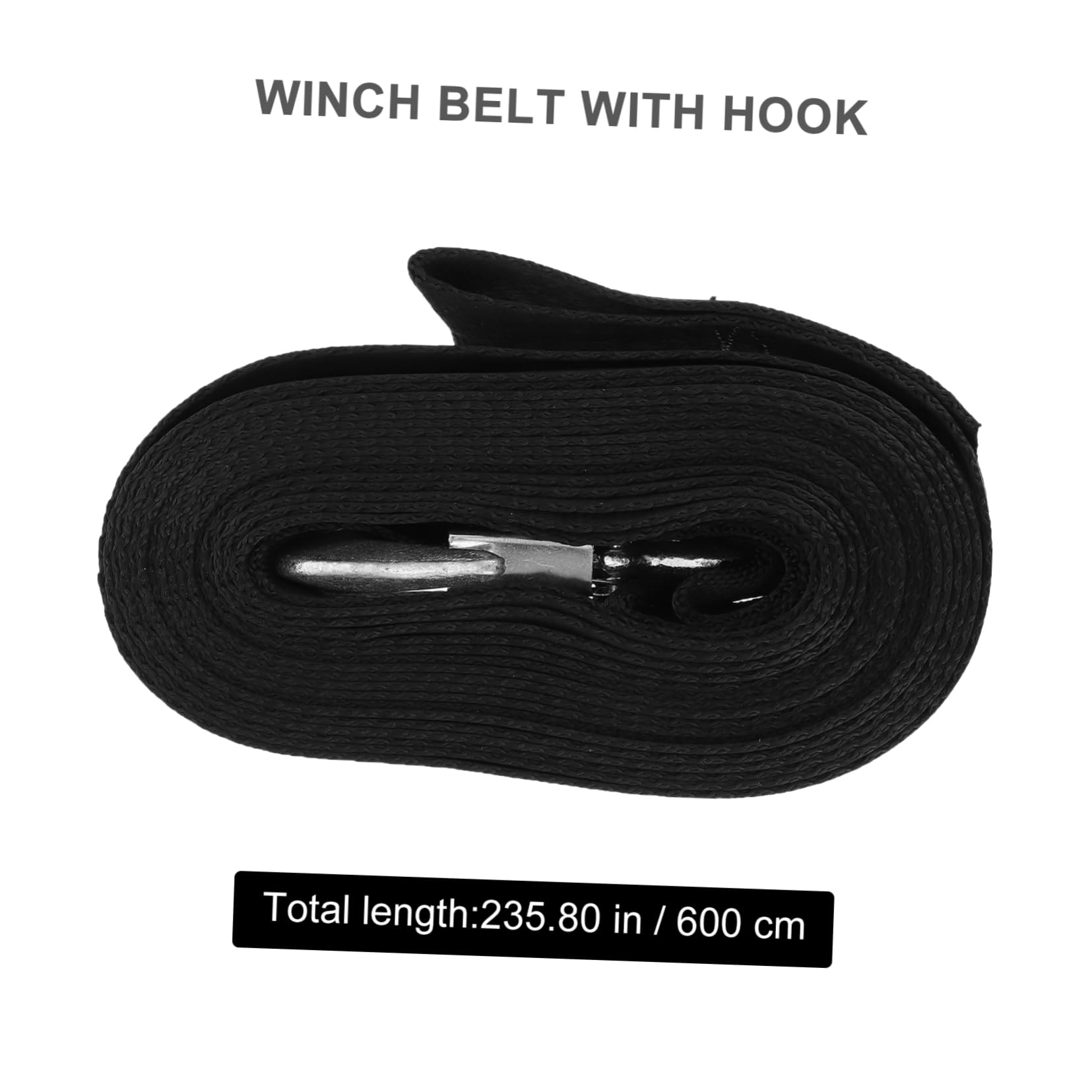 STOBAZA Emergency Winch Strap 1pc Fixed Rope Marine Winch Belt with Steel Hook Black Polyester Easy to Use