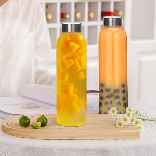 Vista 12 de Encheng Botellas de agua de vidrio, botella de vidrio de 16 onzas con tapa de acero inoxidable a prueba de fugas, botellas de jugo reutilizables