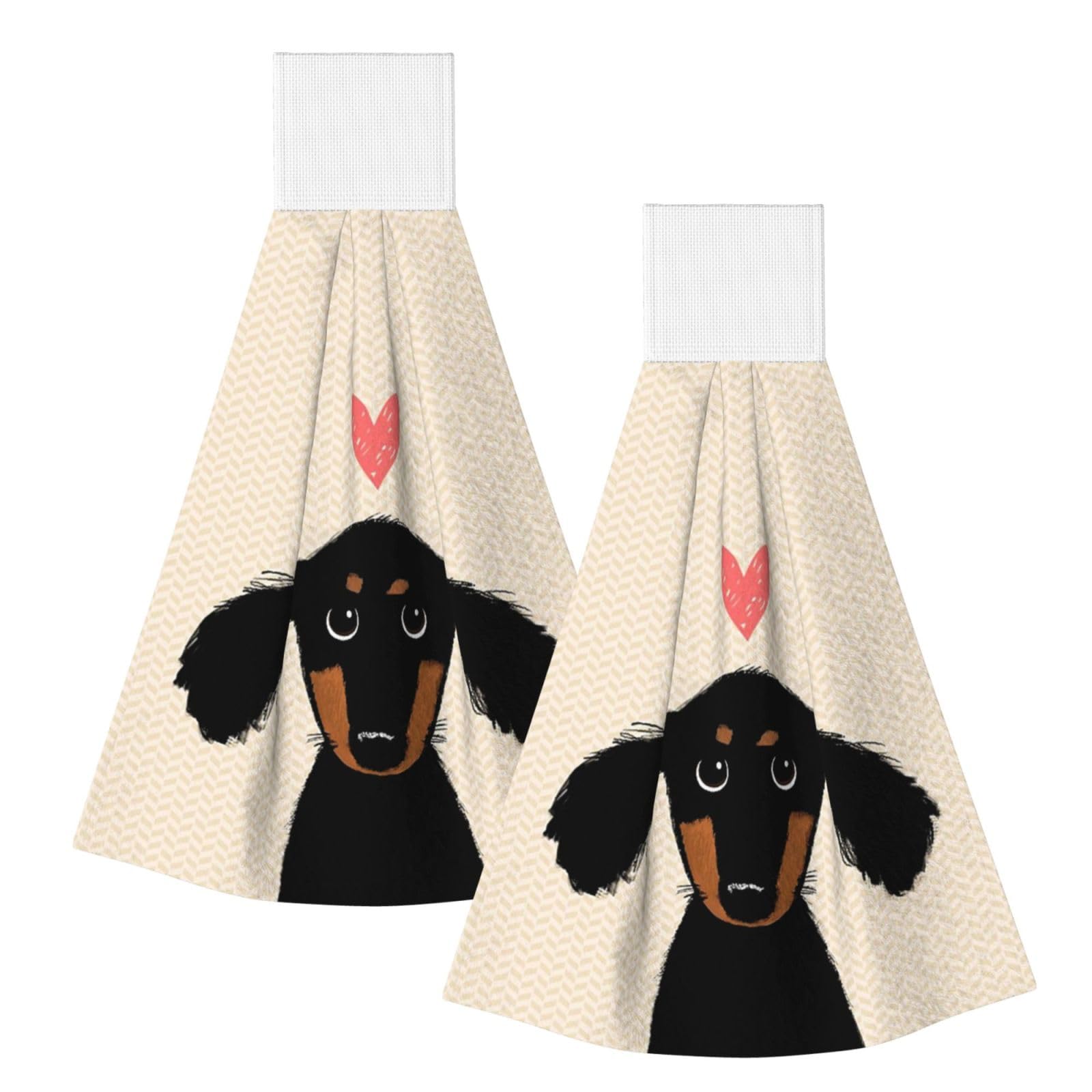 DOPKLNA Dachshund Puppy Love, 2 Pcs Hanging Coral Fiber Hand Towels for Bathroom, Absorbent Kitchen Towels