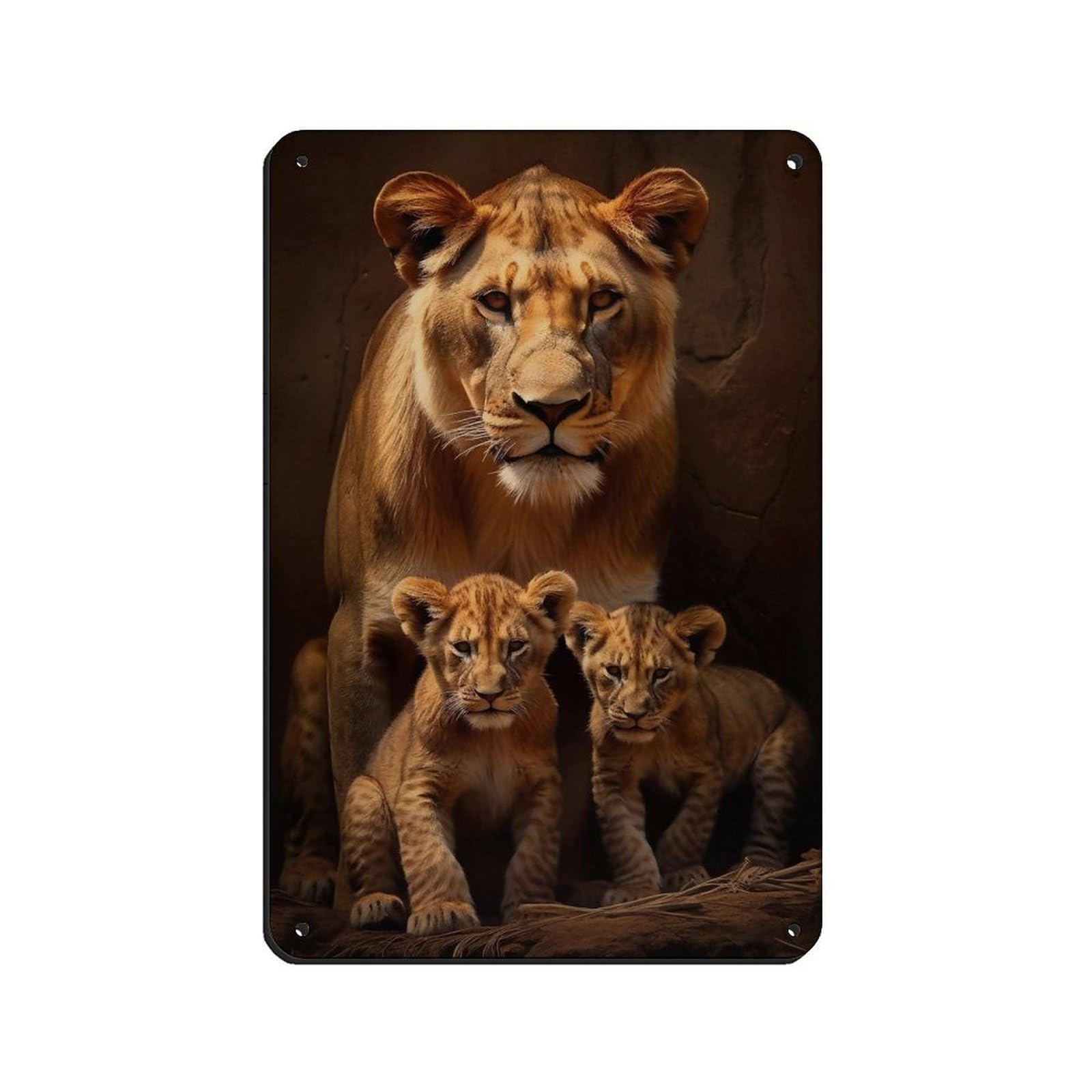 Fierce Maternal Bonds-Lioness And Cubs Tin Sign Vintage Metal Pub Club Cafe Bar Home Wall Art Decoration Poster Retro 8x12inch(20x30cm)