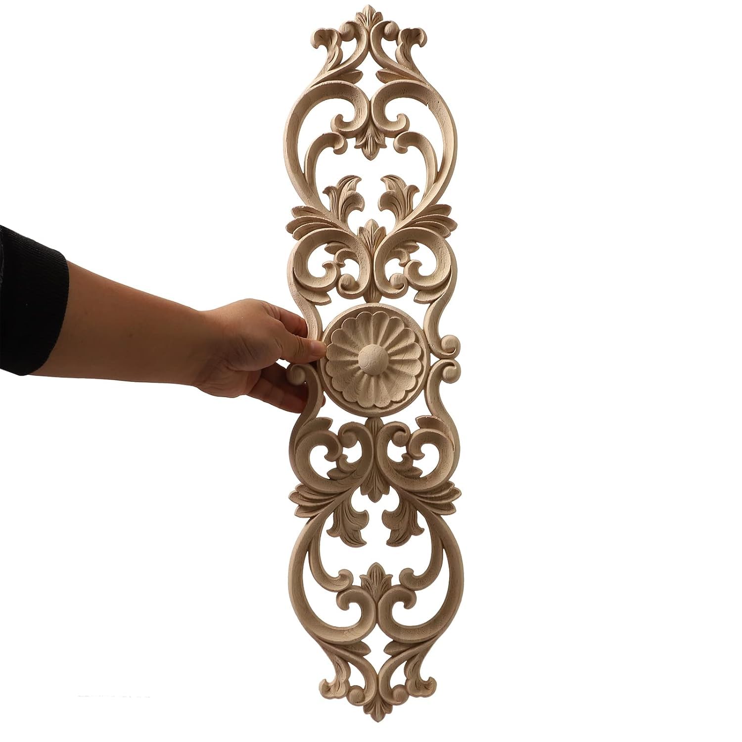 Wood WHEELLong Wooden Carved Overlays, Wood Onlays Appliques, Furniture Centre Carving Decals for Cabinet Closet Door Wall Dresser-image-44