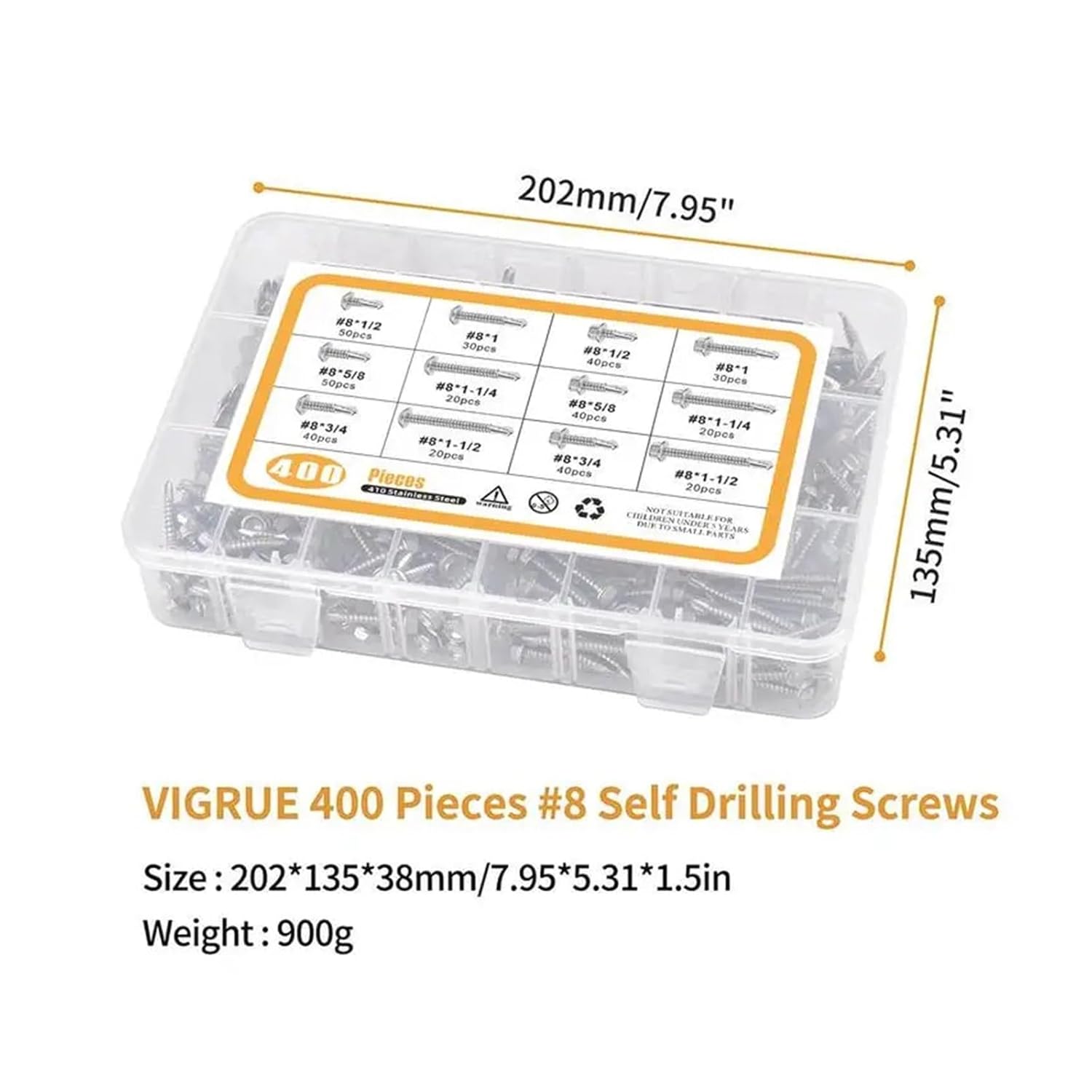 Self-Tapping Screws for Metal 400 Pieces Sheet Stud Screw Kit with Storage Box