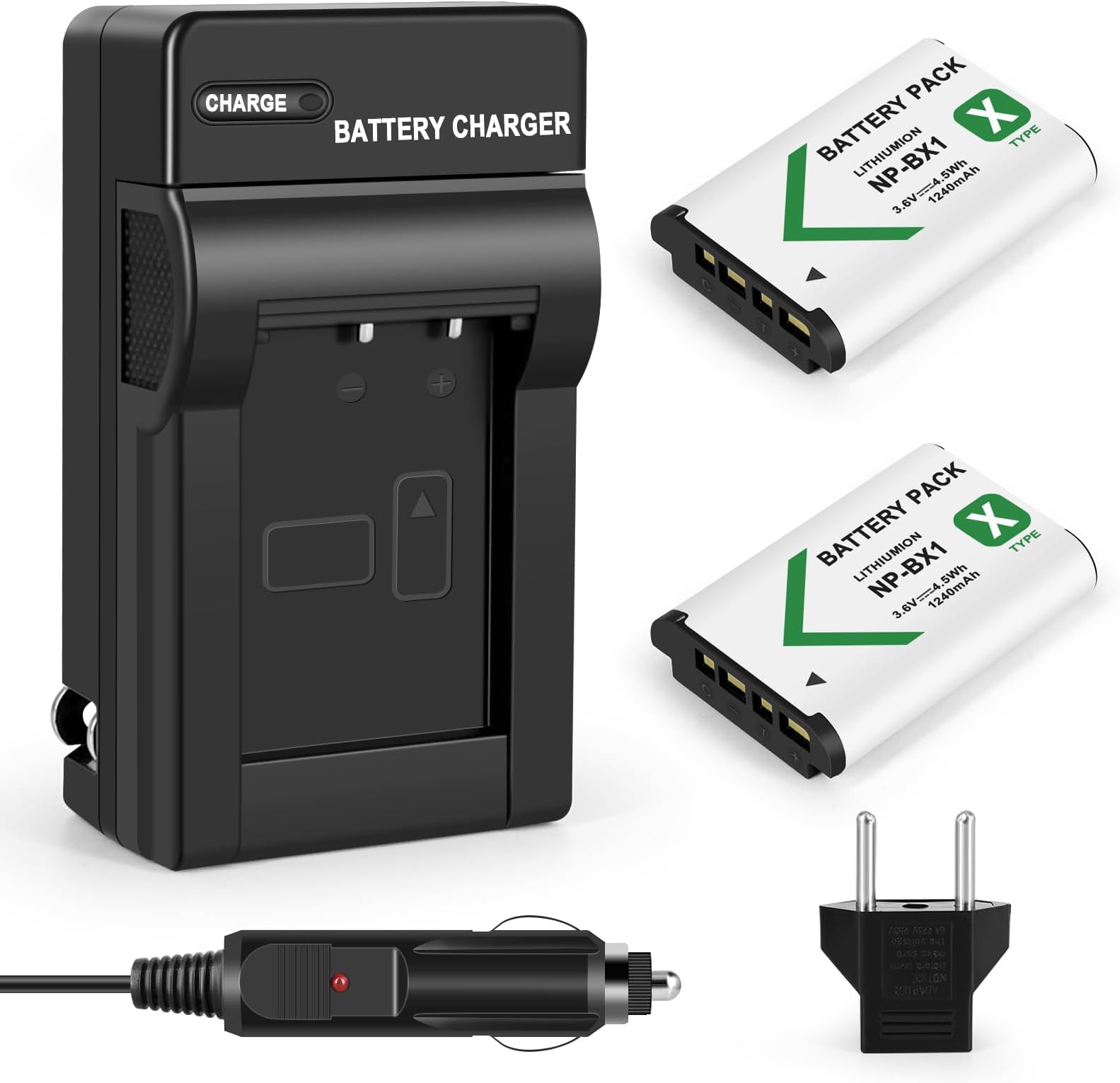 2 Pack NP-BX1 Battery and Charger Kit for Sony NP-BX1 and Sony Cyber-Shot DSC-HX99, HX95, HX350, RX1, RX1R II, RX100 (II/III/IV/V/VA/VI/VII), FDR-X3000, HDR-AS50, AS300, ZV-1 Camera