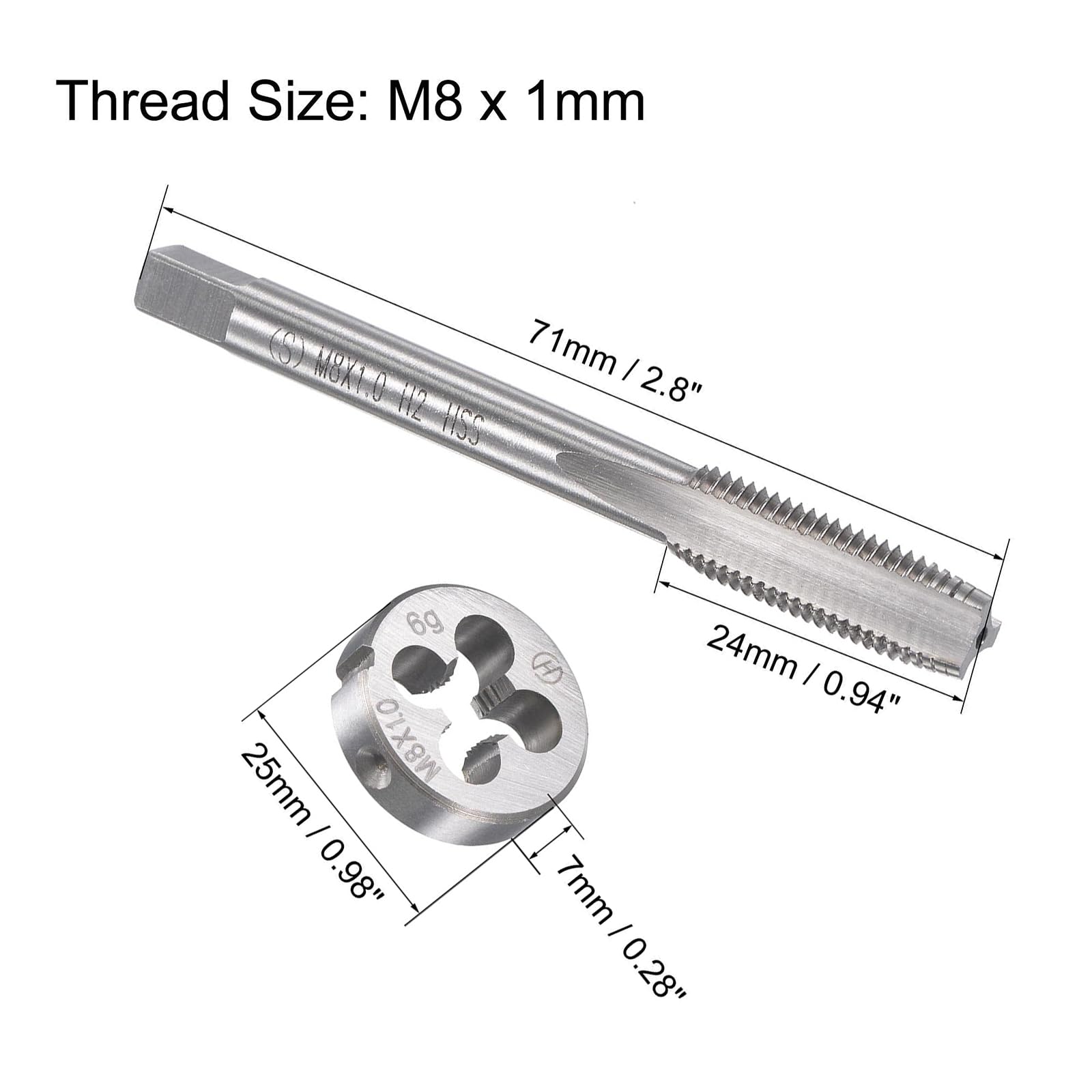MACHSWON M8x1mm Metric Tap and Die Set,Machine Thread Screw Tap with Round Threading Die,Tap & Die Kit for Nut Screw Bolt Thread Repair - Image 2
