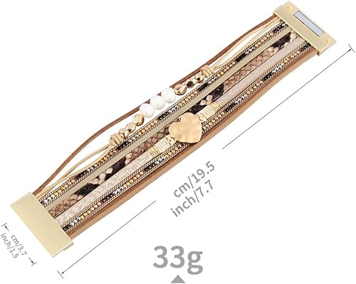 Miniatura 6 de AZORA Pulsera de cuero para mujer, pulseras barrocas con perlas envolventes, magníficas pulseras de tubo de oro, pulseras hechas a mano, joyería