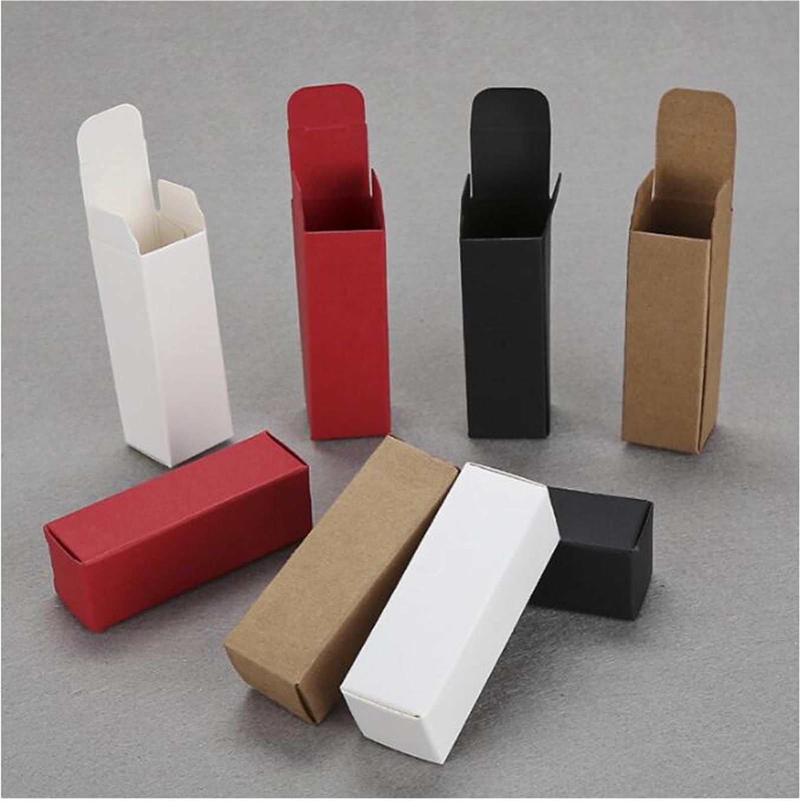 100 scatole di carta kraft rosse, bianche e nere, per contenere rossetti, cosmetici, regali, mini scatole di cartone (nero, 3 x 3 x 8 cm)