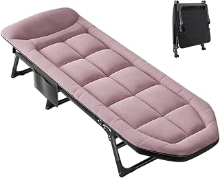 Cuna de camping plegable portátil resistente con colchón, tumbona ajustable para adultos, ideal para jardín, pesca, picnic, piscina, playa, oficina, color rosa