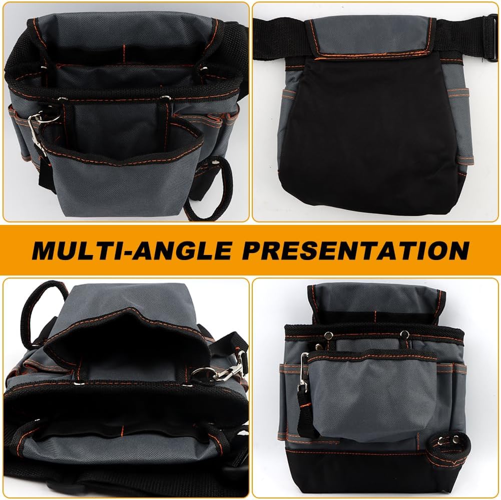 Tool Belt Pouch with Multiple Pocket, Adjustable Belt Utility Small Tool Pouches Electrician Tools Organizer for Carpenter Construction Technician Gardening, Mens (Color:Black+Grey)