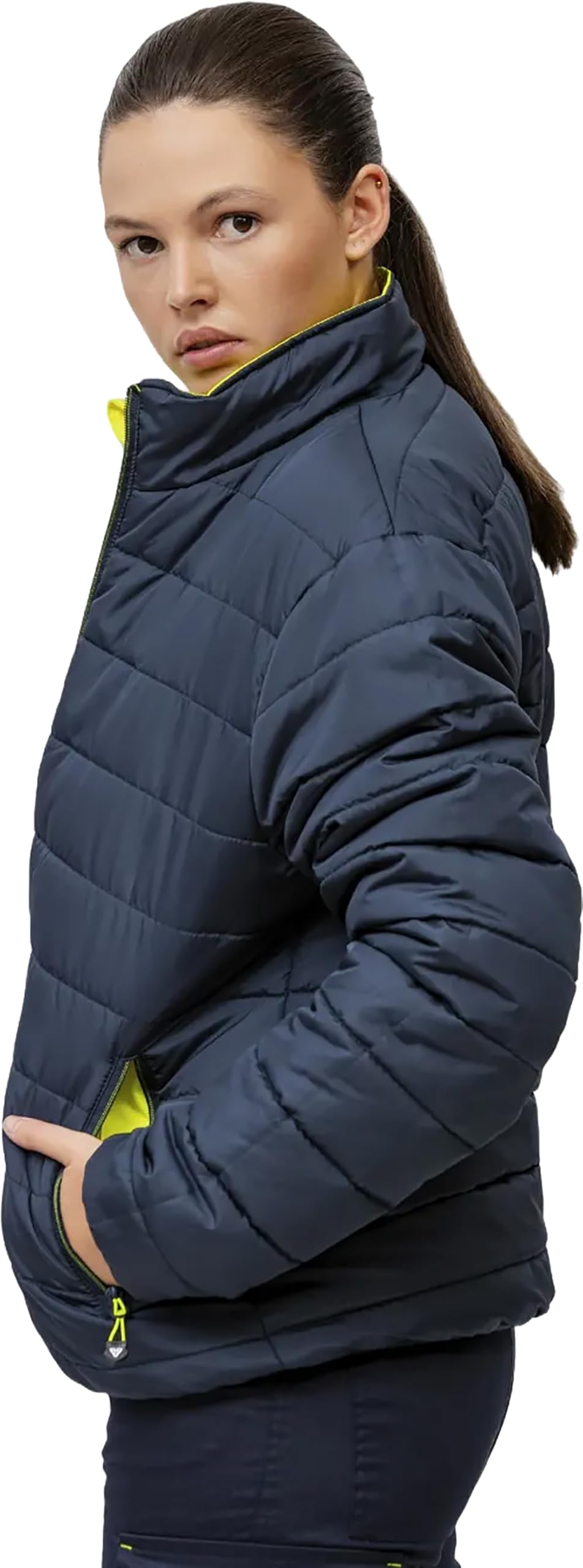 WORKTEAM Cazadora Reversible Acolchada Alta Visibilidad Clase 2 ISO 20471, Cintas Reflectantes Segmentadas, Cuello Alto, Bolsillos con Cremallera, Ropa Laboral Unisex