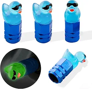 4Pcs Duck Tire Valve Caps, Funny Sunglasses Duck Valve Stem Caps Covers for Wheels, Decorative Cute Tire Valve Caps for Car Accessories (Hexagon Duck Blue)