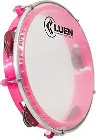 Pandeiro Luen Junior 8 Polegadas C/Pele Cristal Platinela Inox ABS Garra Fixa 5 Afinações Colors | Rosa