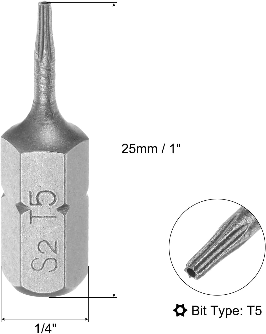 uxcell Torx Bits 1/4 Inch Hex Shank 25mm Length Magnetic Screwdriver T5 Screw Driver Bit S2 Alloy Steel 10pcs