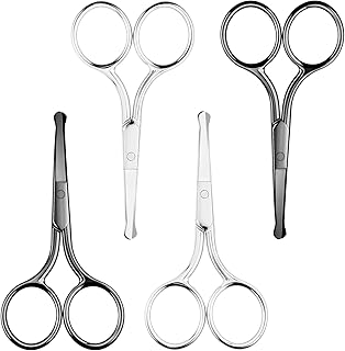 4 Pcs Nose Hair Scissors Safety Tip Clippers Small Scissors With Round Tip Design Professional Grooming Rounded Facial Safety Scissor Beauty for Men Women Hair Eyelashes Nose Eyebrow Trimming