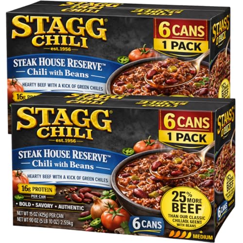 Stagg Steakhouse Reserve Chili with Beans, 15 oz Cans (Pack of 12) – Hearty Beef Chili, Ready to Eat, High Protein Meal – By Snacks and More