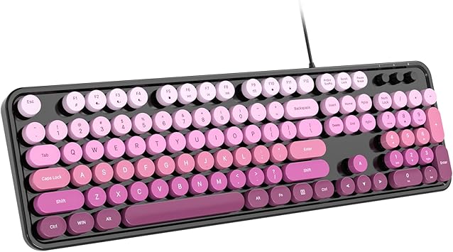 Wired Computer Keyboard, Colorful Full-Size Keyboard with Floating Round Keys, Typewriter Keyboards for Laptop Office PC Desktop Windows-Black Pink Gradient