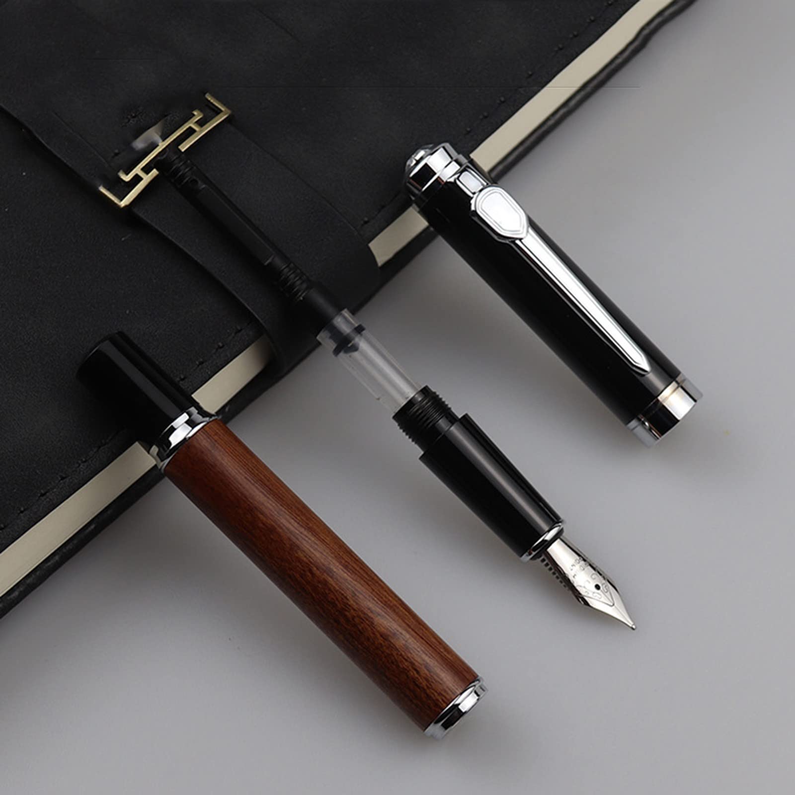 Wood Pen Vintage Wood Barrel Pen Smooth Writing Students Practice Hard Pen Calligraphy Fine Ballpoint Pens Retractable Black — view 4