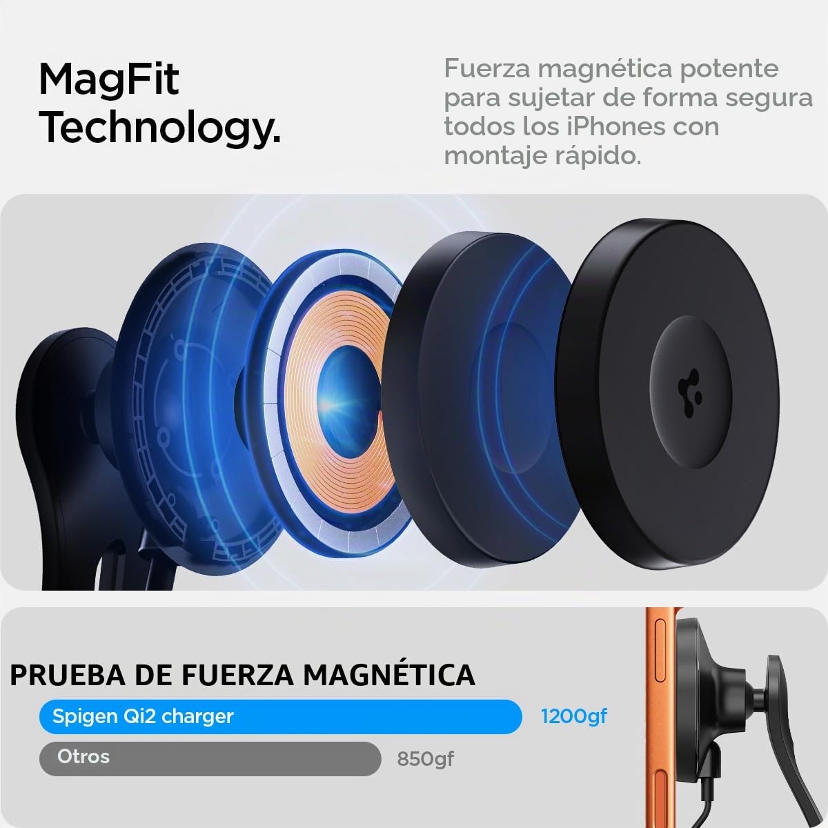 Spigen TapLock [Sin Adhesivo] Qi2 15W Cargador Coche MagSafe Soporte para Pantalla Coche Diseñado para Tesla Model Y 2025 Juniper y Model 3 (~2023) Accesorios Compatible con iPhone 17 16 15 14 13 12