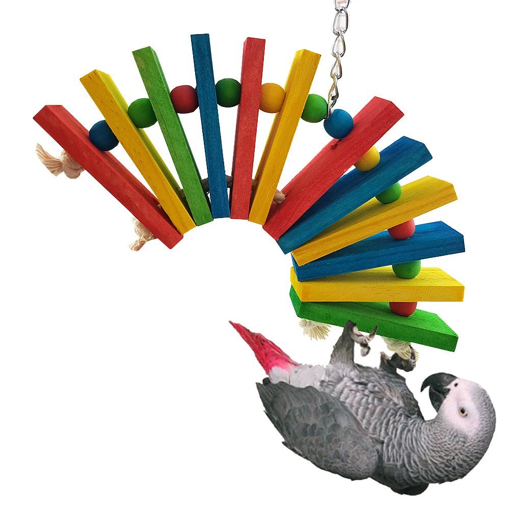 Buntes Holzspielzeug Für Vögel – Beißspielzeug Für Papageien, Sittiche & Nymphensittiche, 19,4 X 17 Cm