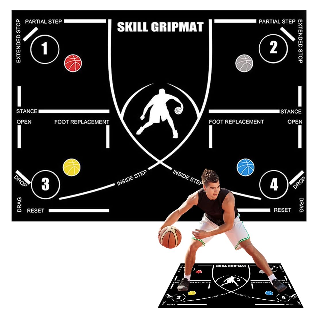 Alfombrilla de Entrenamiento de Baloncesto 80x120 cm, Antideslizante y Silenciosa, para Control de Pelota, Regate y Agilidad, Portátil para Interior