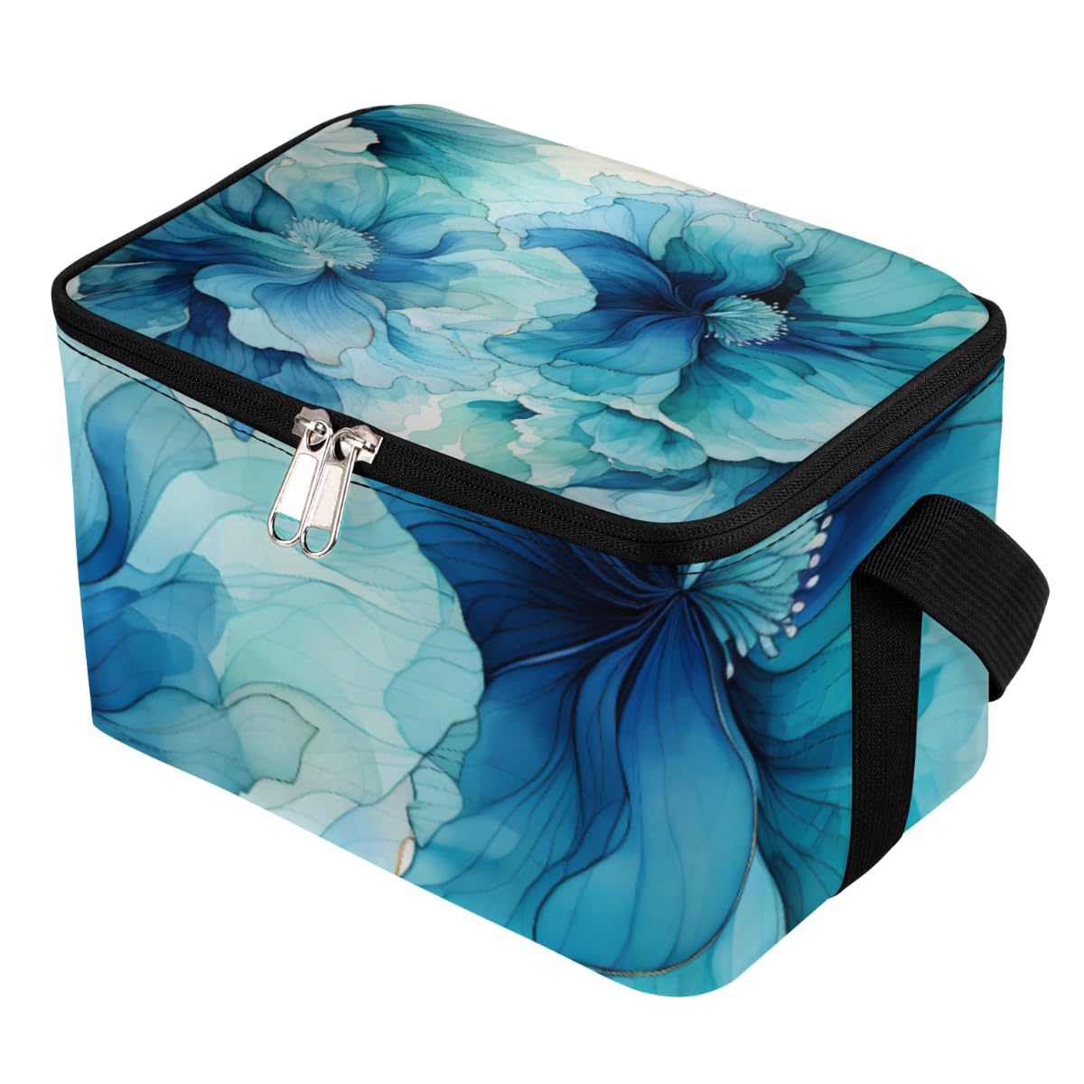GzLeyigou Lunch Bags for Women Men 9 Cans,Abstract Elegance Floral Hot & Cold Food Delivery Bag Insulated Grocery Bag Insulated Lunch Box Blue Cooler Bag for Office Work Picnic Beach