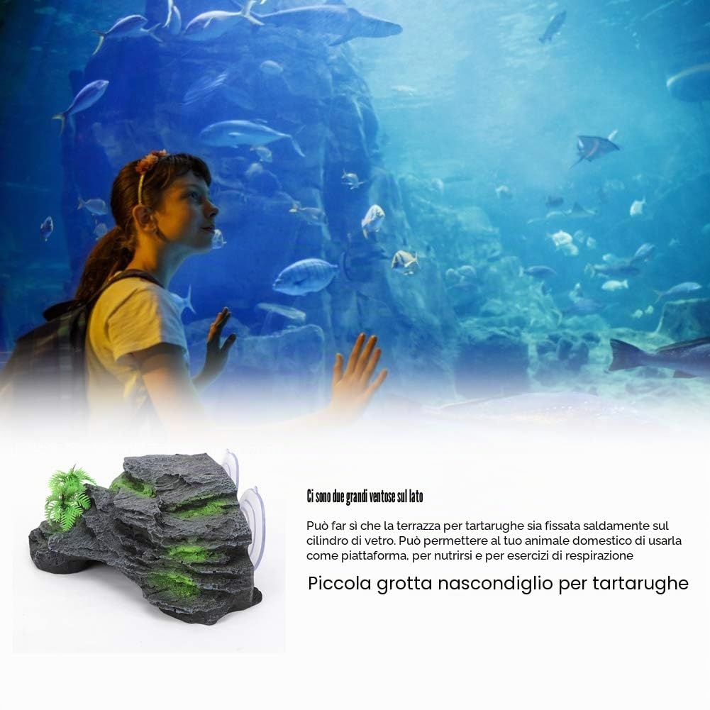 Fdit Grotta Galleggiante per Tartarughe, Piattaforma in Resina Artificiale, Decorazione Acquario, Isola per Rettili, Ornamento Serbatoio di Pesce