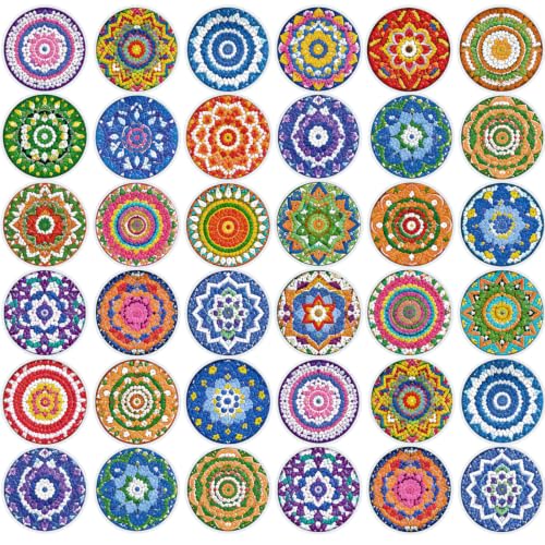 Saillong 36 Pcs Mandala Diamond Painting Sticker 5d DIY Diamond Art Bulk