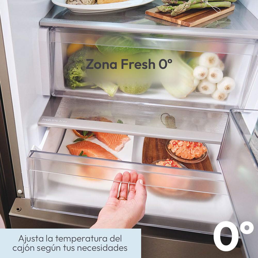 CANDY Fresco 500 CNCQ4T620DX, Frigorífico Combi, 409L, WIFI, Ancho 60cm, Altura 205cm, Total No Frost Circle+, 2 Cajones Verduleros, Control Digital, Panorama Light, Puerta Reversible, 35DB, Inox
