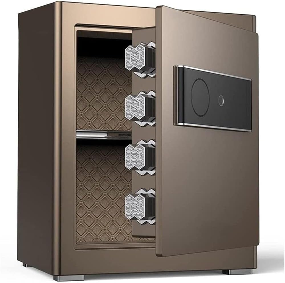 Fireproof Waterproof Electronic File Cabinet - Smart Multi-Layer Fingerprint & Password Security for Home Office - Secure Storage for Cash & Documents (Brown)
