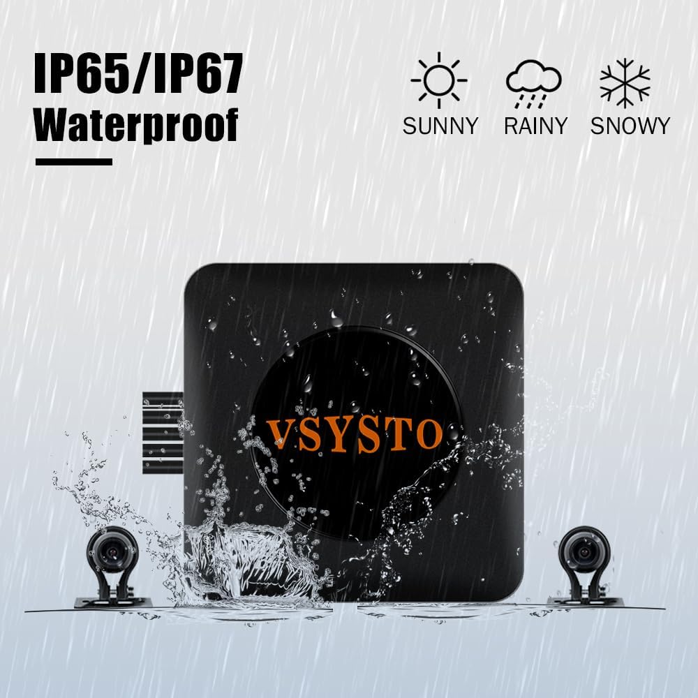 VSYSTO Q3 Pro Motorcycle Dash Cam 5G WiFi with 1080P Front & Rear Waterproof Cameras, Supports Parking Mode and 512GB