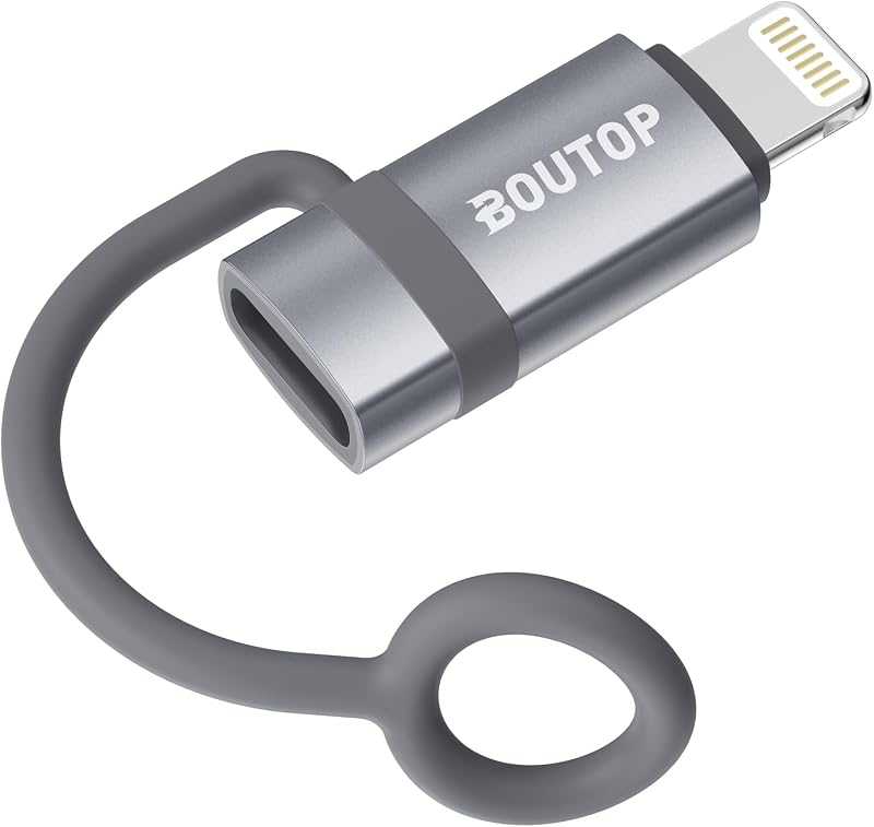 BOUTOP [MFi Certified] USB C to Lightning Adapter, Type C to Lightning Adapter Support 36W PD Fast Charging Compatible with iPhone iPad Gray