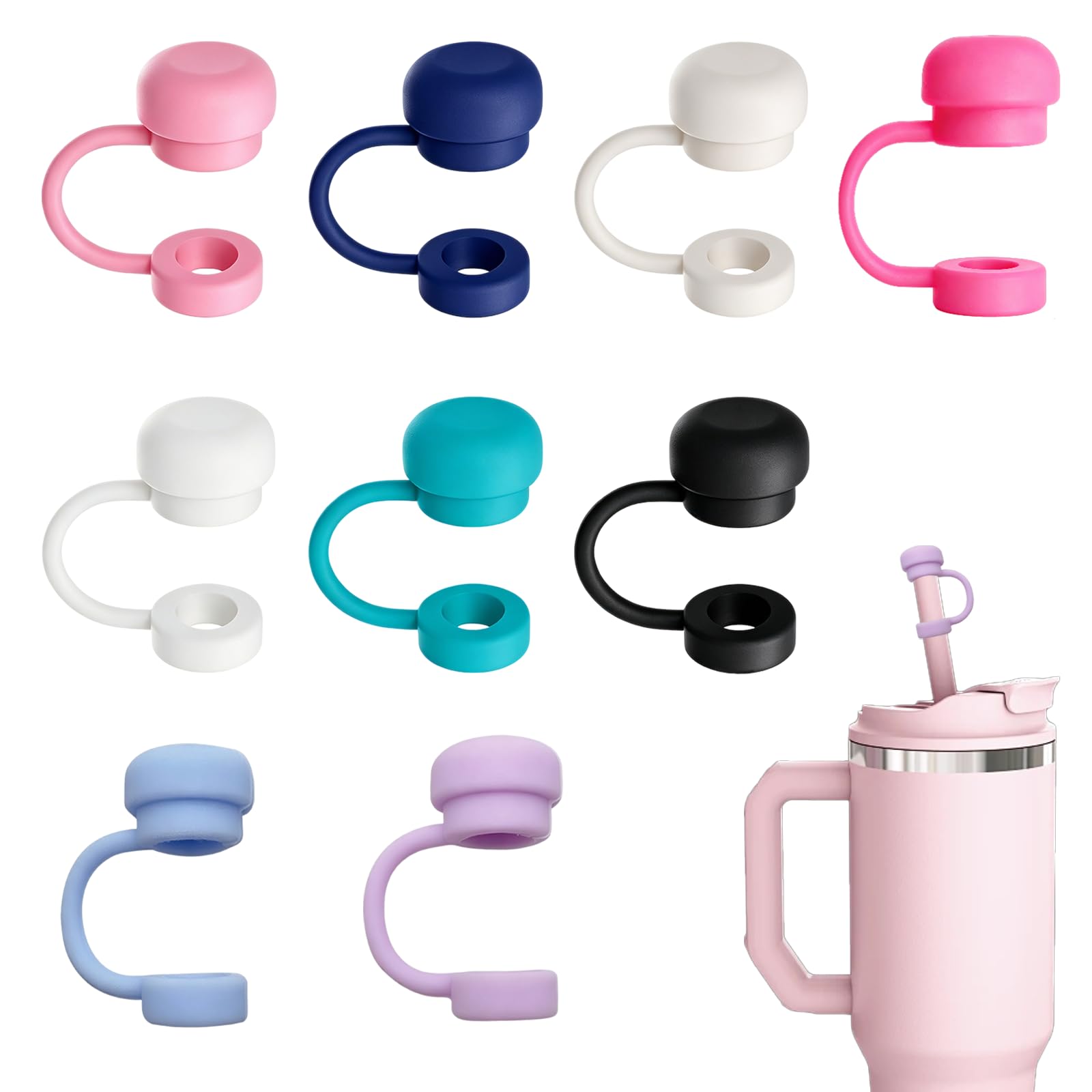 9 Pcs Silicone Straws Cover Caps Set, Colorful Silicone Straws Covers Cap, Straw Cap for Sipper Accessories Tips Water Cup, Reusable Straw Cover Caps Toppers for Travel and Home Use-image-8