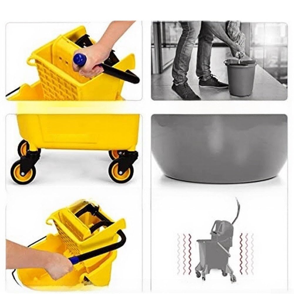 Cubo de fregona de 24 litros con escurridor, carrito de limpieza comercial con ruedas, sistema de prensa lateral manos libres para el hogar y el restaurante, construcción de plástico ABS