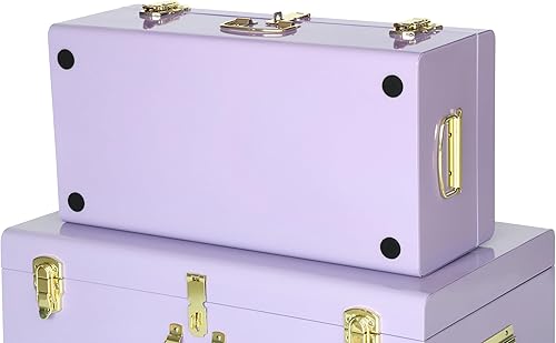 Miniatura 38 de Vixdonos Juego de 2 baúles decorativos de almacenamiento de caja de metal con asa (blanco con cierres de bronce) Blanco con cierres de bronce,Beige