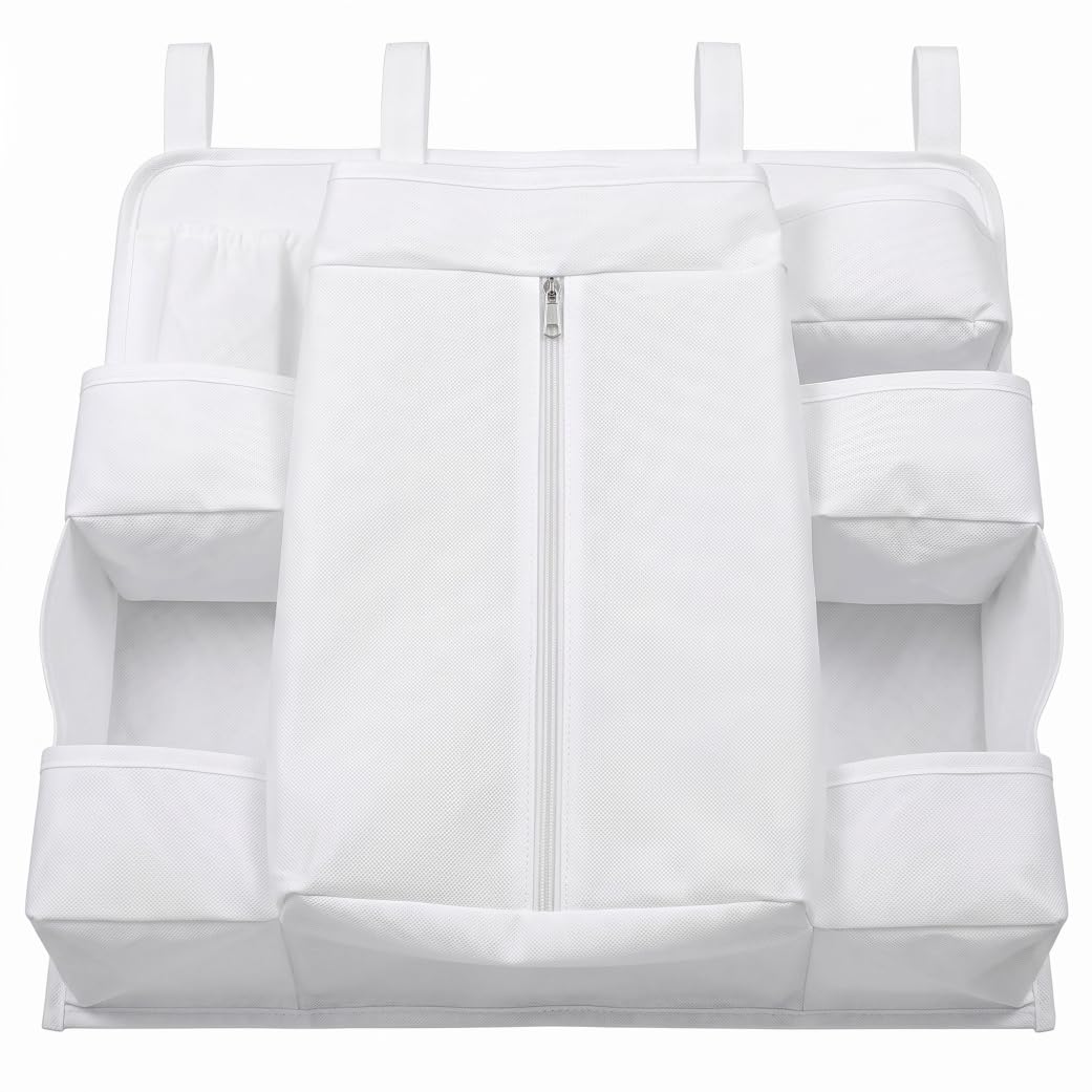 Yeaxxsqy Hanging Diaper Caddy For Changing Table & Crib: Sturdy Baby Diaper Caddy Organizer with Multiple Pockets, Light Gray