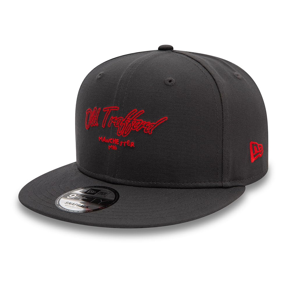 New Era Manchester United FC Chain Stitch Dark Grey 9FIFTY Snapback Baseball Cap Hat (UK, Alpha, S, M, Grey)