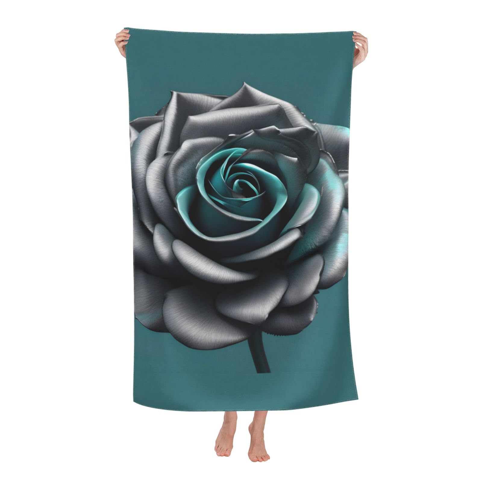 NImongt Teal Gray Rose Flower Print Oversized Adult Beach Towel For Travel Weekend Getaways Festivals Camping Trips