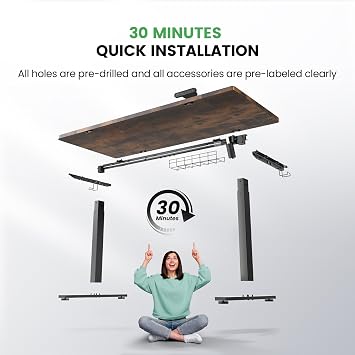 Electric Standing Desk Adjustable - 55 x 24 Inch Sit Stand up Desk with 0.8 Inch Thick Tabletop - Adjustable Height Table with 3 Memory Preset, Cable Management for Home Office