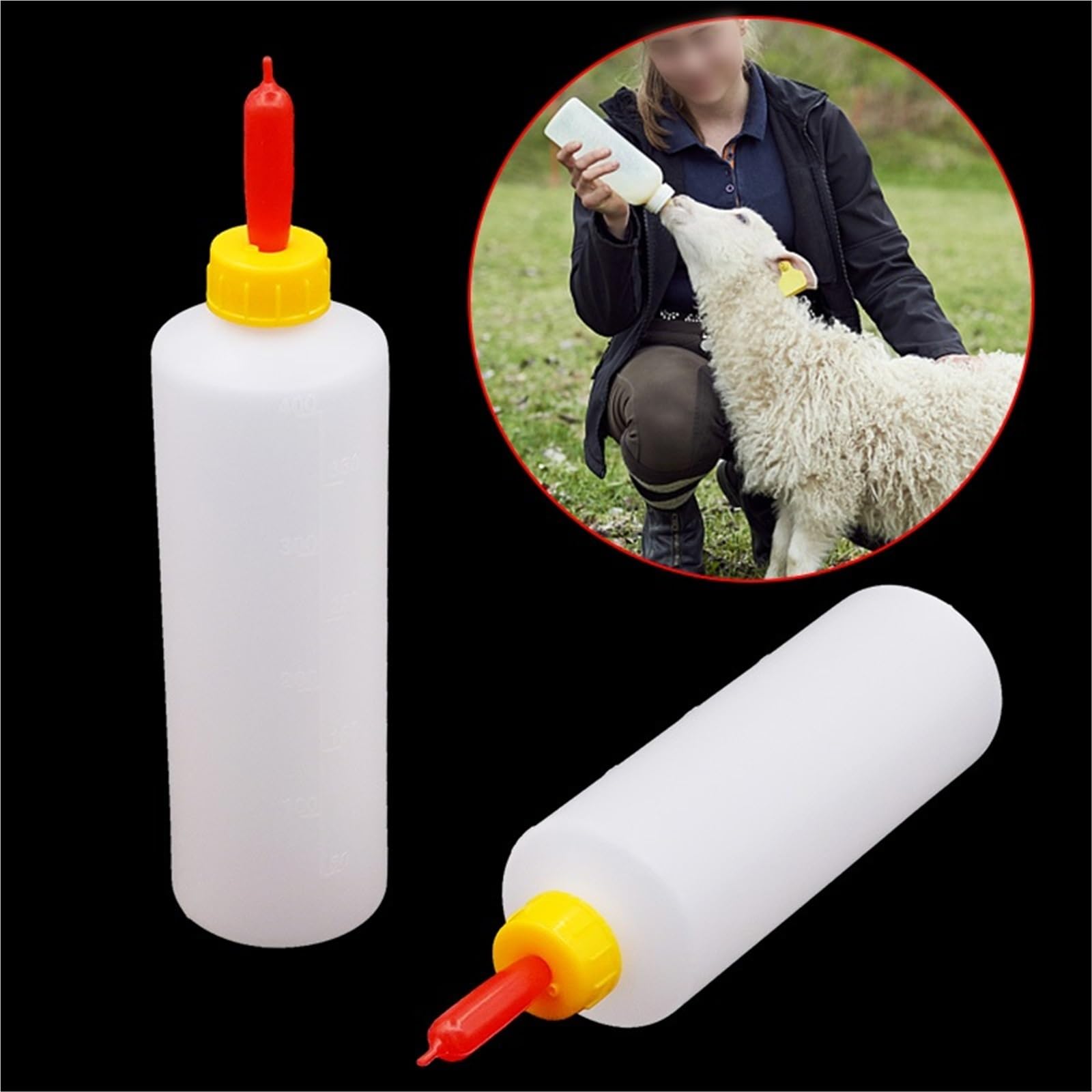 Butelka do karmienia jagniąt, Butelka do karmienia jagnięciny, biała, 1-5 szt., 400 ml miękkiego gumowego smoczka | 3pcs