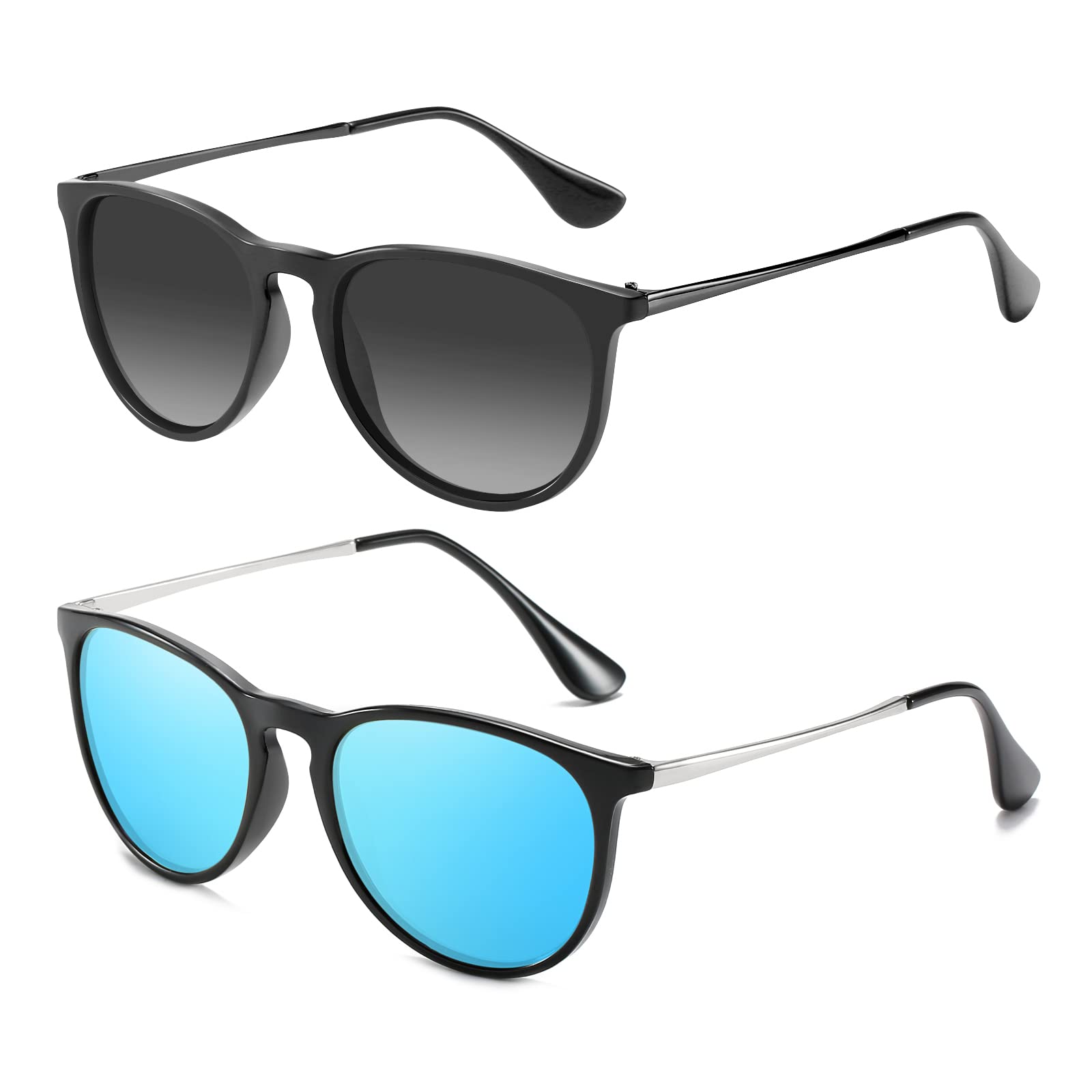 PROUDDEMON Women Men Polarized Sunglasses Retro Round Mirrored lens 100% UV Protection Sun Glasses Trendy