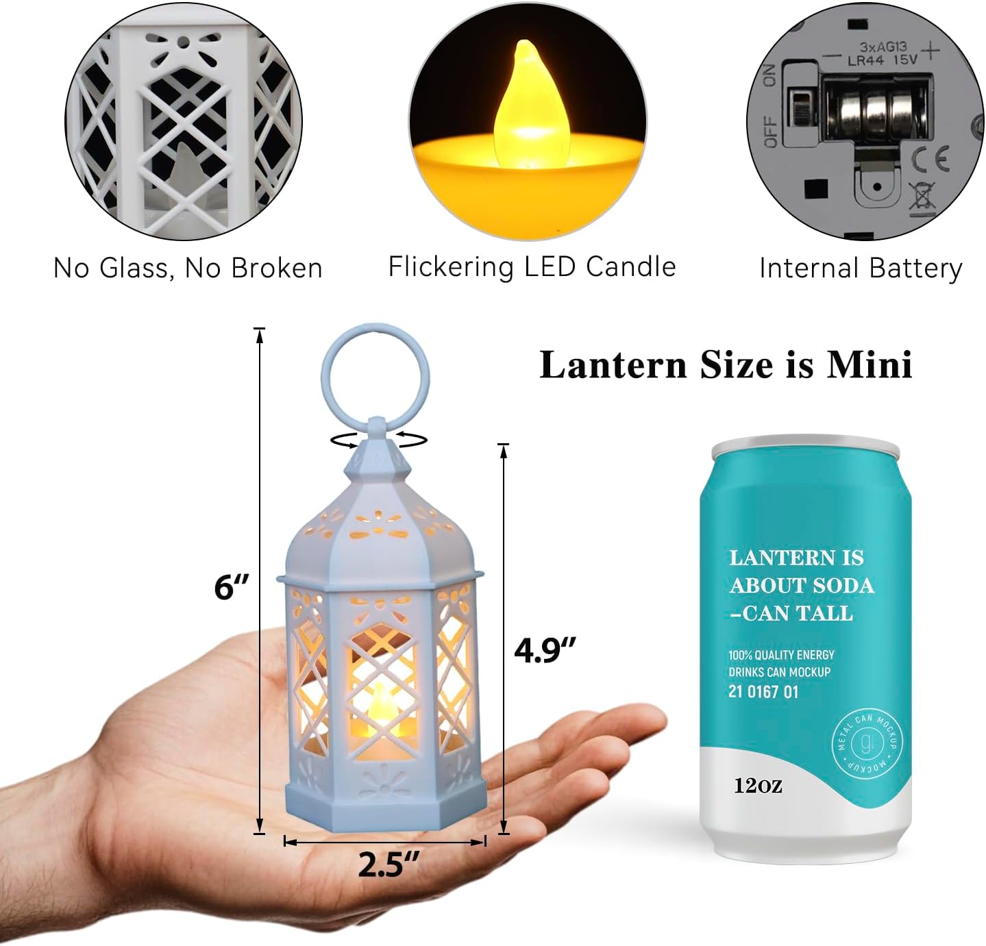 8-Pack Mini Lanterns for Ramadan, Wedding,Halloween,Christmas, Small Decorative Lanterns with LED Candle for Baby Shower Party, Moroccan Lantern for Table Centerpiece, Medieval Decor, White