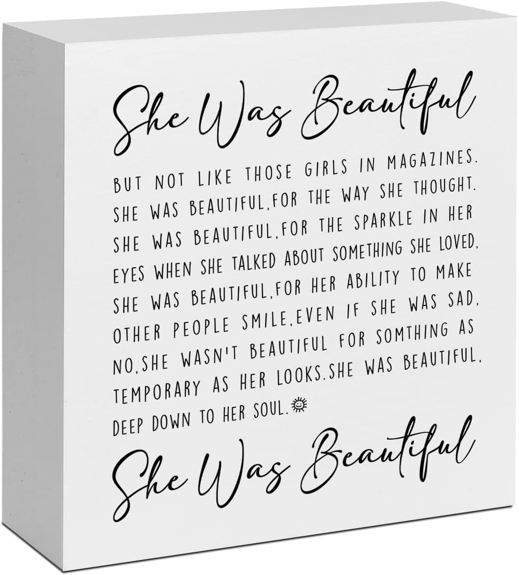 7x7 Inch Box Sign She Was Beautiful Inspirational Wood Decor