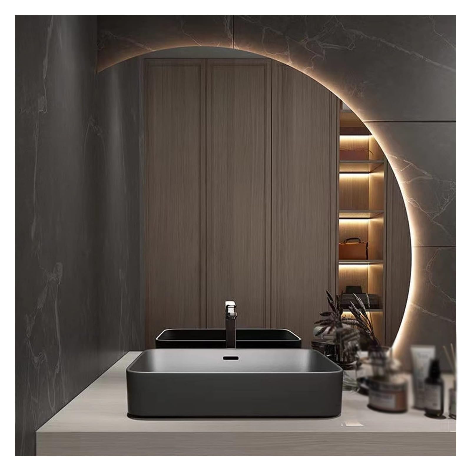 SXFSDOU LED Half Circle Mirror Bathroom Vanity with Adjustable Lights Smart Touch Button Linker Schnitt 3000k/4000k/6000k 50cm/19.6in