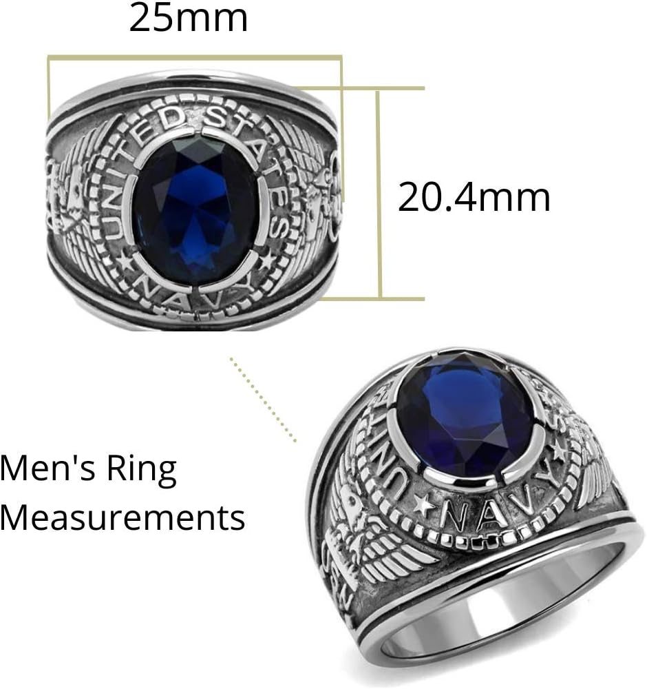 Men's USA Navy Military Patriotic Masculine Ring Blue Stone
