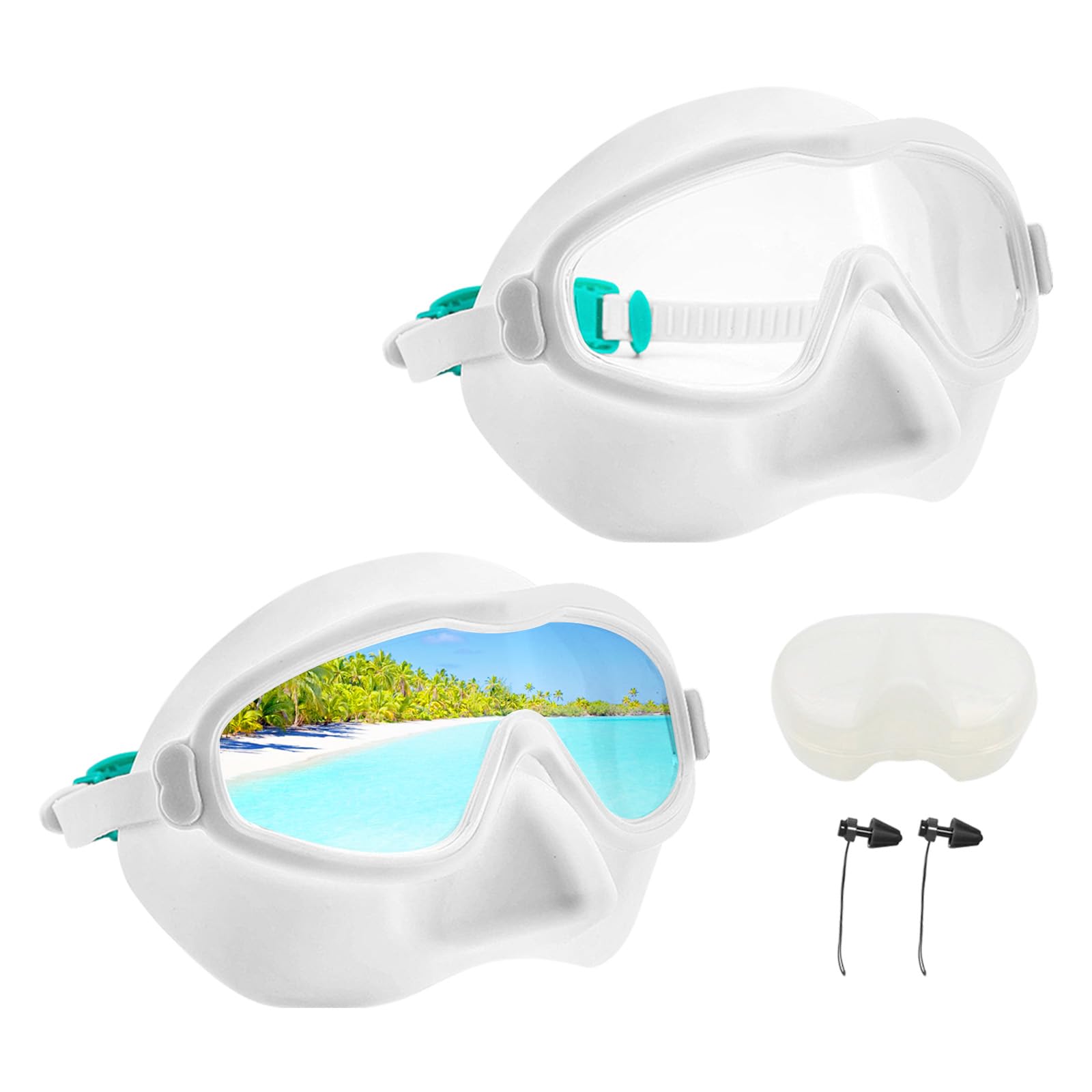Upgrade Swim Goggles Adult with Nose Cover, Anti-fog Clear Diving Wide View No Blurring for Men Women Youth (white-a)