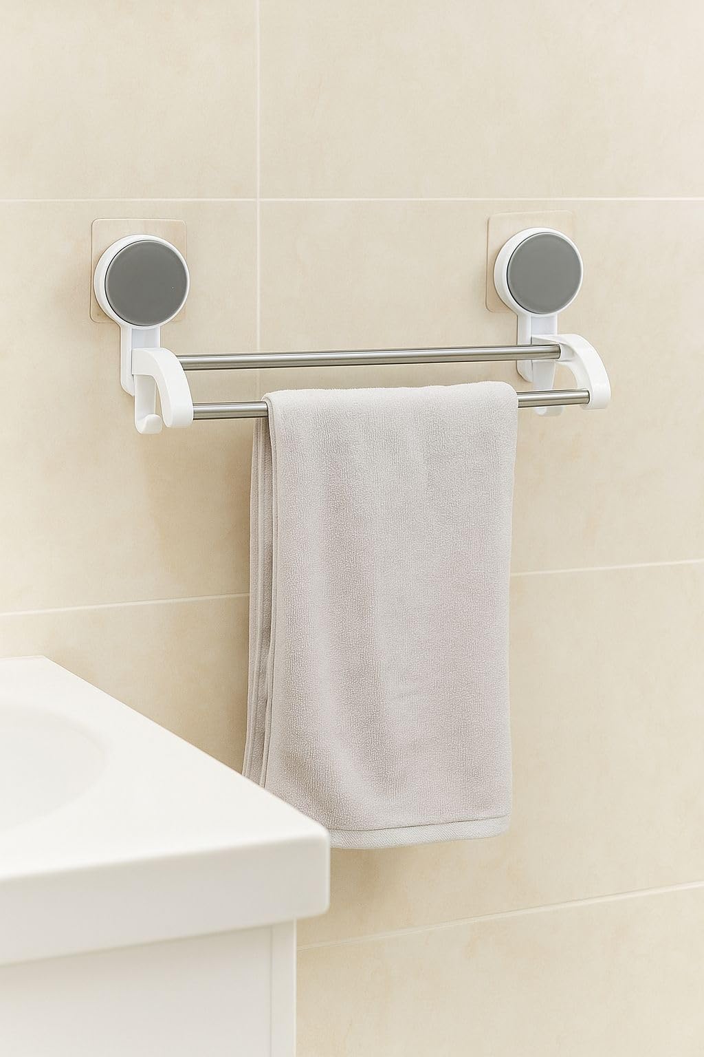 SORATH Double Rod Bathroom Towel Hanger | Strong Wall Mounted Towel Rack with Hooks | Space Saving Bathroom Organizer (10 Inch)-image-42
