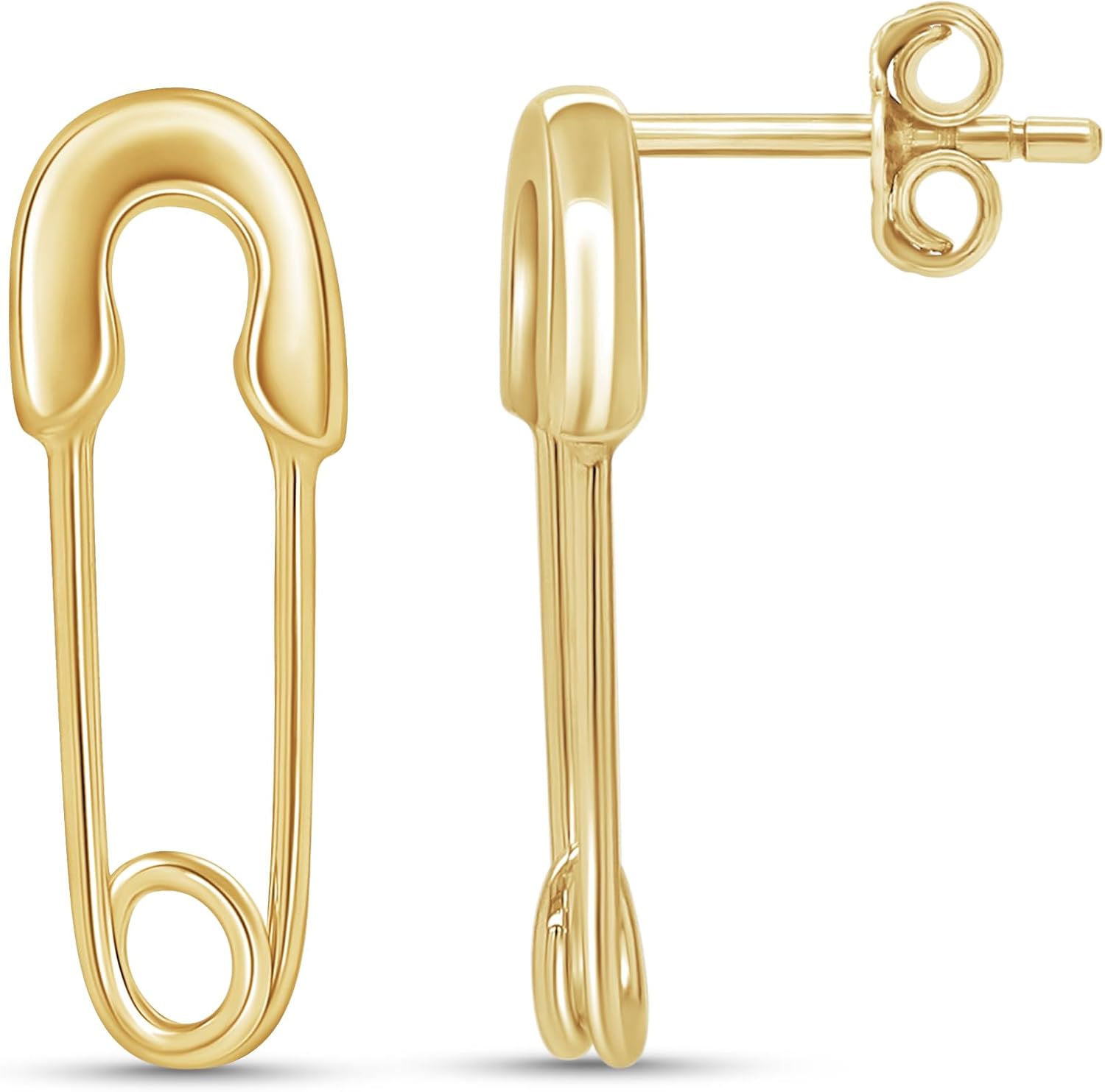 Plain Safety Pin Stud Earrings With Push Back Jewelry For Women in 18k Gold Plated 925 Sterling Silver