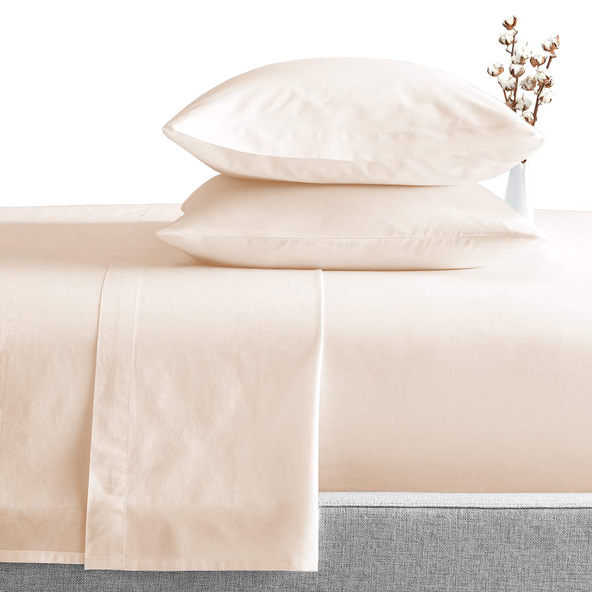 SGI Flat Sheet with 2 Pillowcovers King Peach Solid 300 Thread Count 100% Egyptian Cotton Soft Wrinkle Free Easy Care Bed Cover